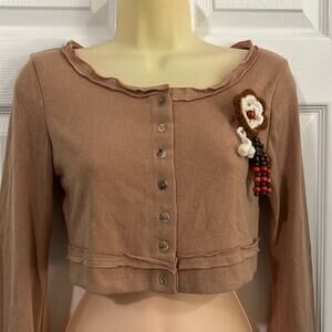 The Rag Story Tan Camel Knit Crop Cardigan Top